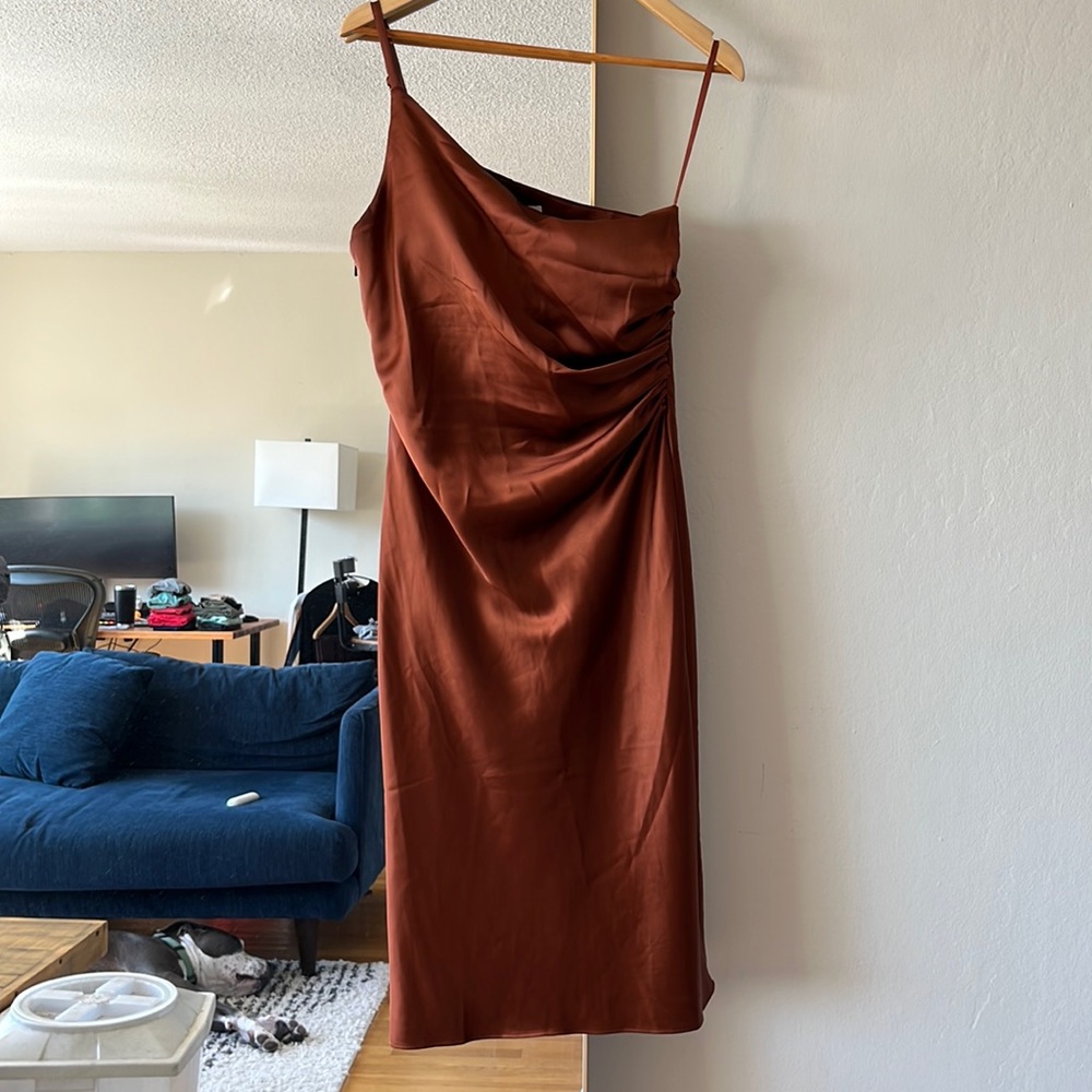 Revelry Rust Satin Midi Dress